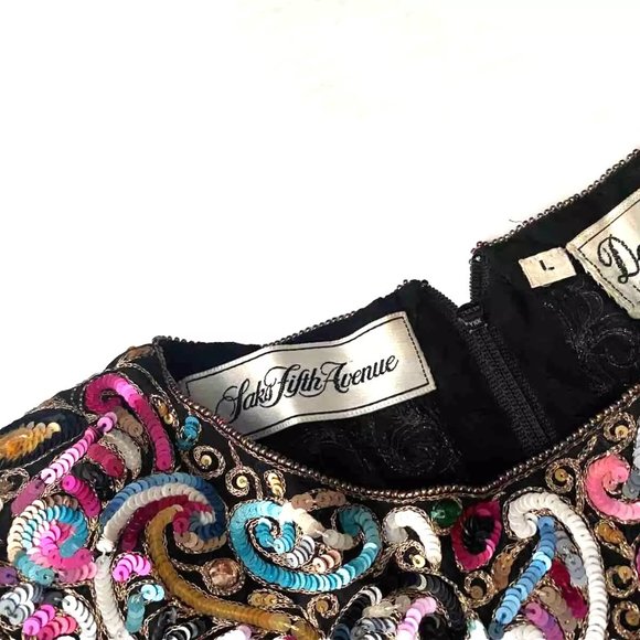 STUNNING Donatella x Saks Fifth Avenue Vintage Sequin Blouse Party Evening Large - Picture 3 of 7